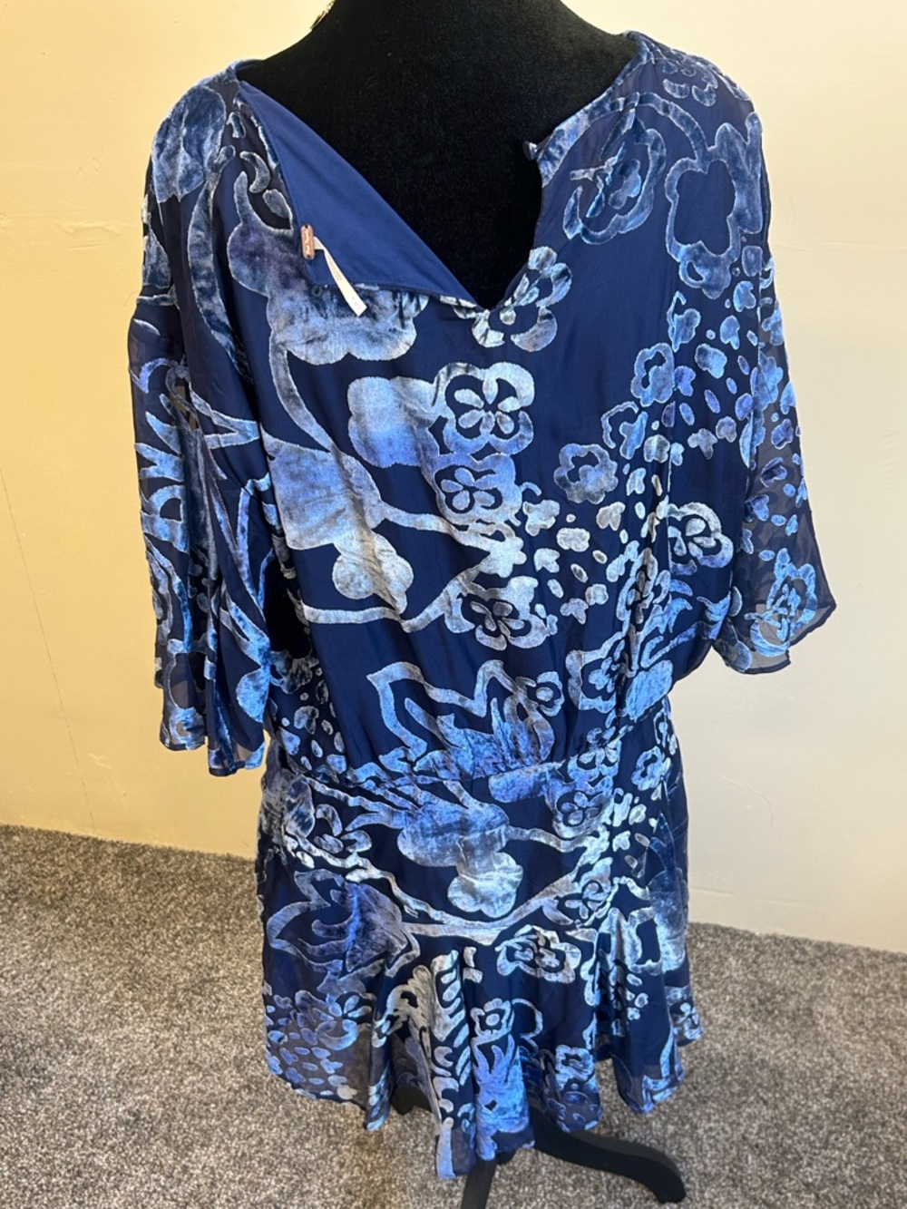 Free People Manuka Burnout Mini Navy Velvet Texture Dress - Picture 6 of 14